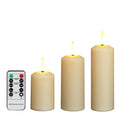 Beige ABS electronic candle lamp set with water droplet head, USB charging, remote control, and three candles, 19.2 x 17.6 x 5.3 cm