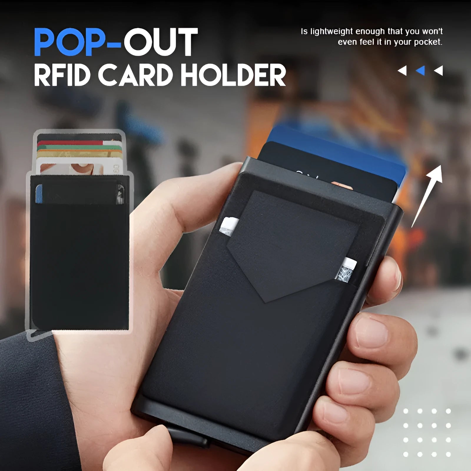 Frosted metal slim credit card wallet in aluminium alloy showing colour options.