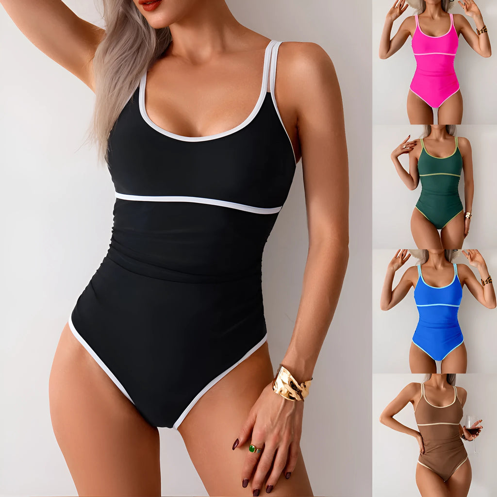 Women's quick-drying nylon one-piece swimsuit sleeveless in sapphire blue ice green for swimming and wading