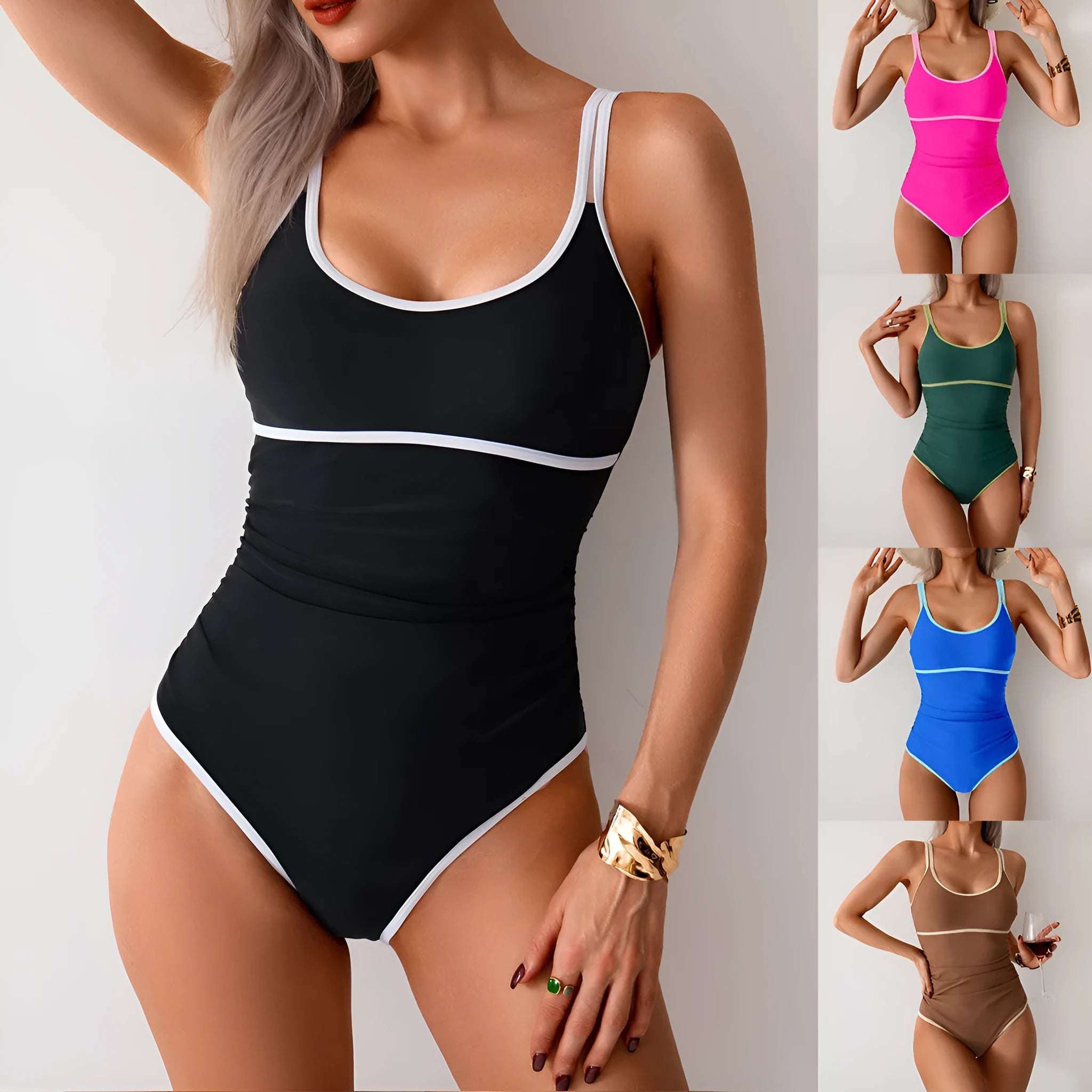 Women's quick-drying nylon one-piece swimsuit sleeveless in sapphire blue ice green for swimming and wading