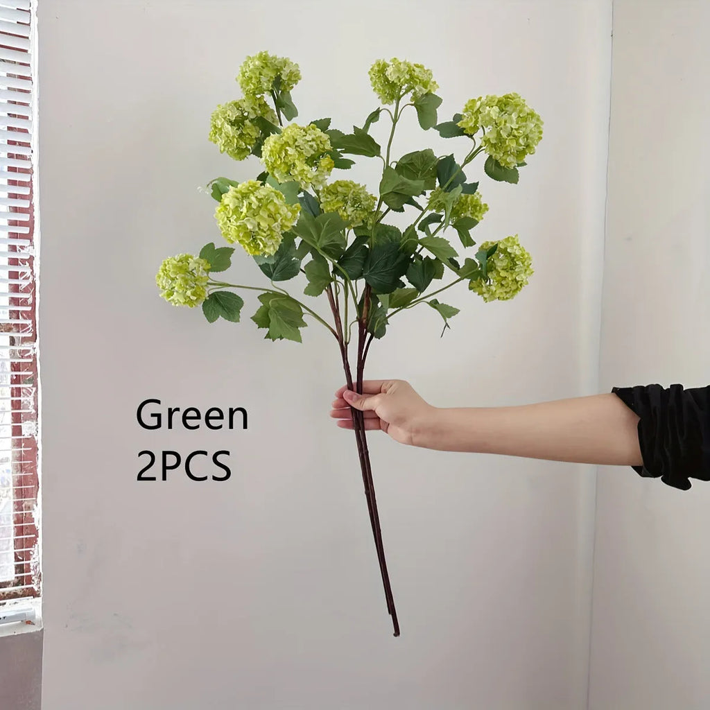 Artificial hydrangea with long branches silk flower decoration prop in white and green for weddings photography