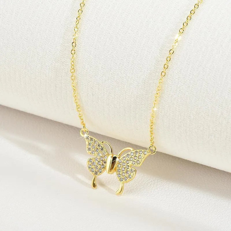 Titanium steel clavicle necklace with magnetic butterfly clasp in gold or silver finish