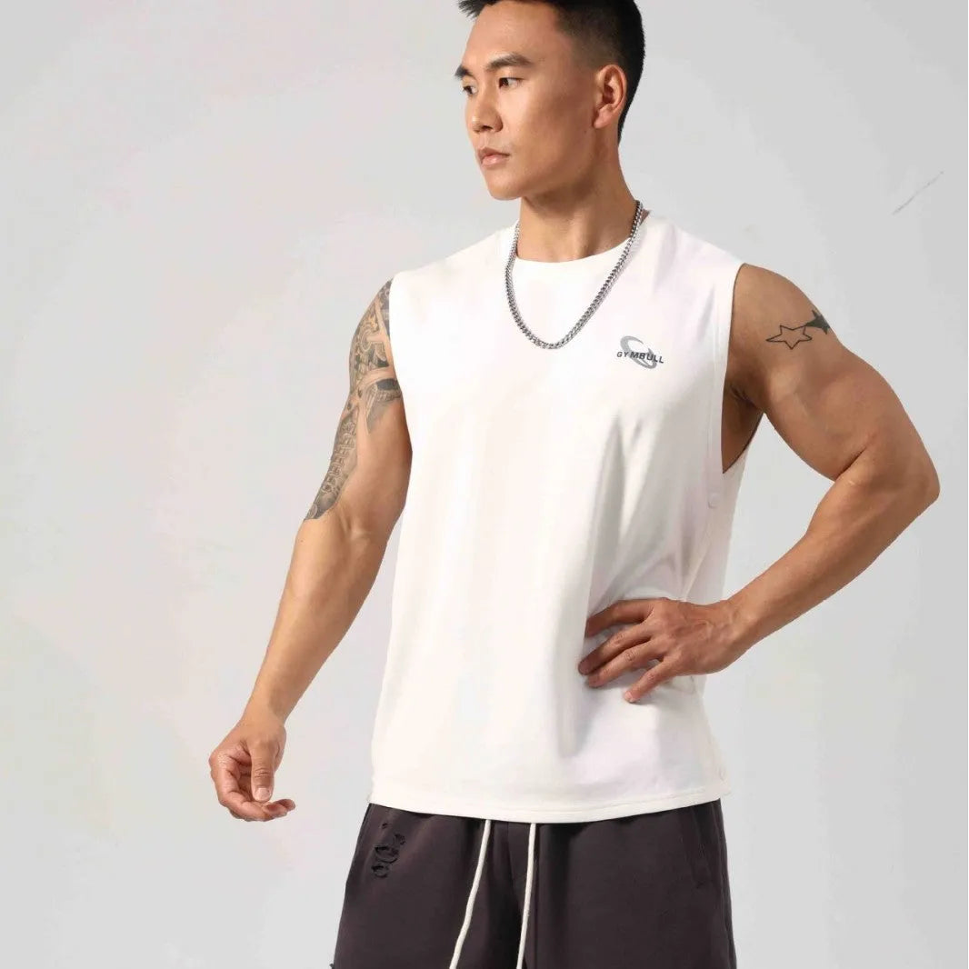 Korean style men's cotton fitness vest with hidden hook side openings