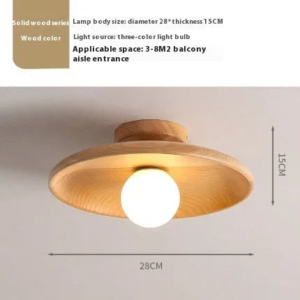 Solid wood modern minimalist ceiling lamp with glass shade in three sizes.