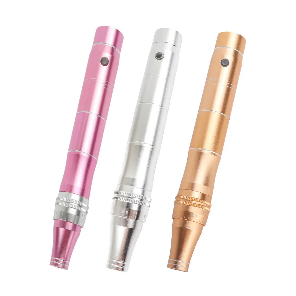 Rose Screw Electric Microneedle Beauty Repair IPL Device in rose gold finish with USB cable and multiple plugs