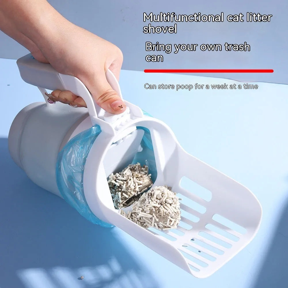 Grey foldable cat litter scoop with waste container and refill bags