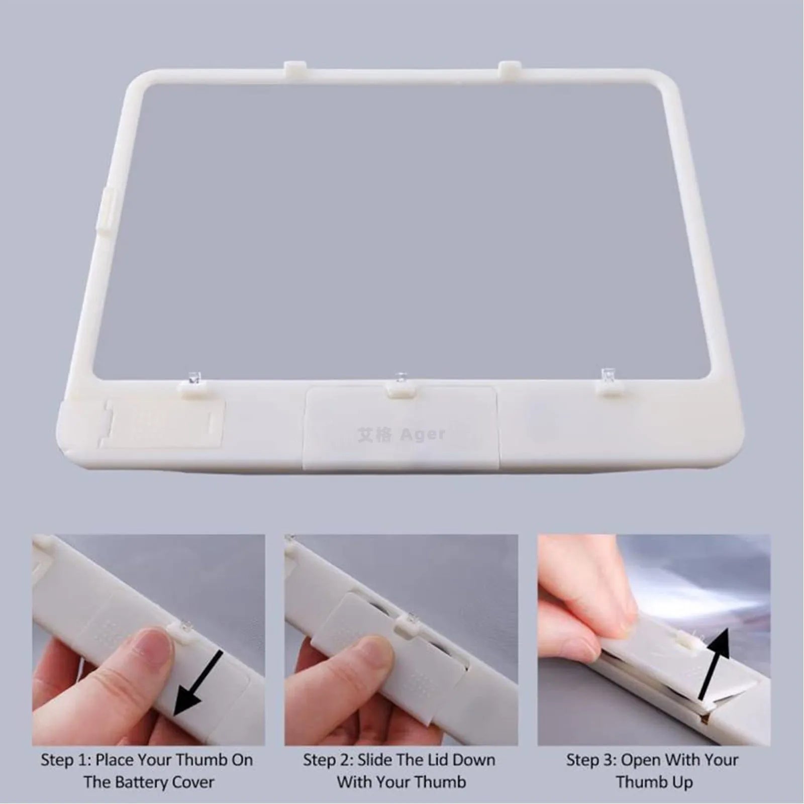 Black handheld magnifying glass with 3 LED lights and 180x140mm PVC lens for 3X magnification reading