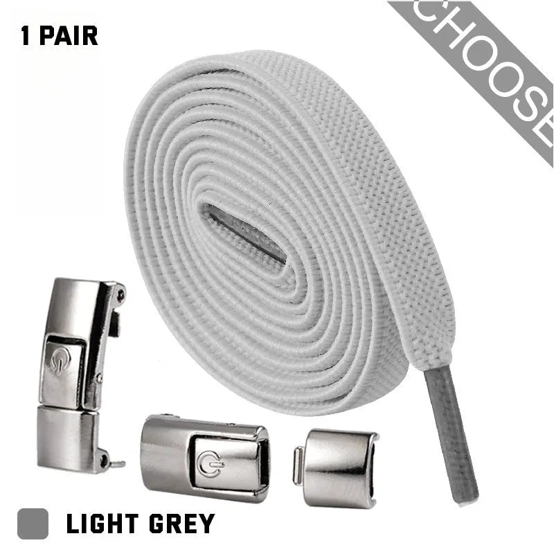 Set of press lock elastic no-tie shoelaces in 8mm widened flat design on a white background.