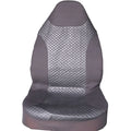 Black quilted automotive seat cover made of PU and polyester fabric on a car seat.