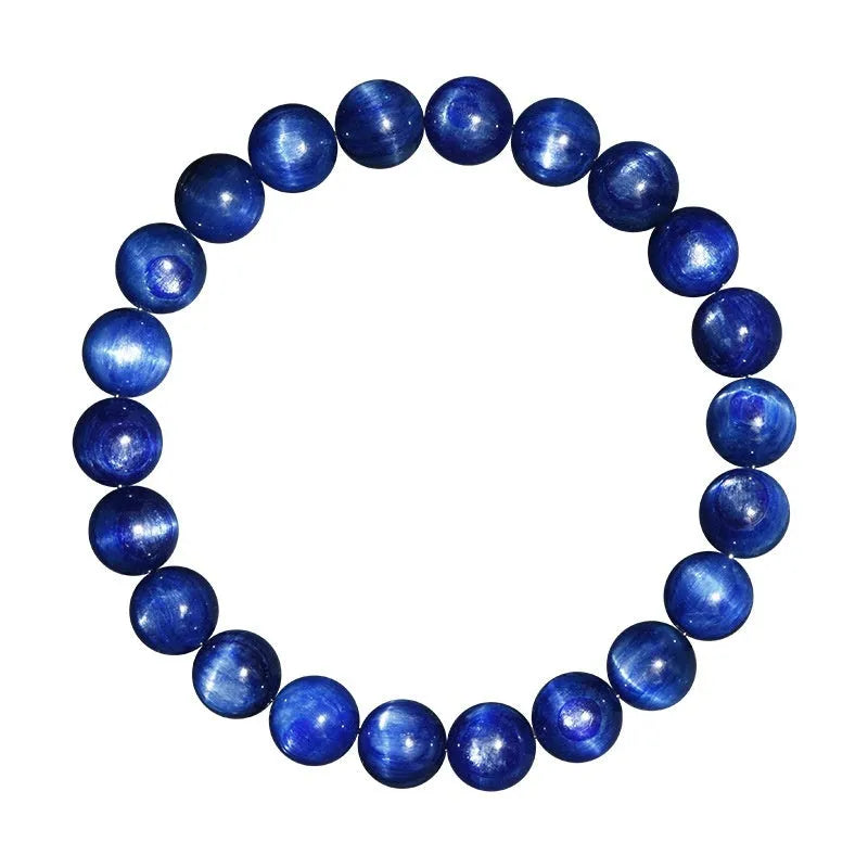 Natural blue crystal ball bracelet with geometric shape and Ruyi design on a white background.