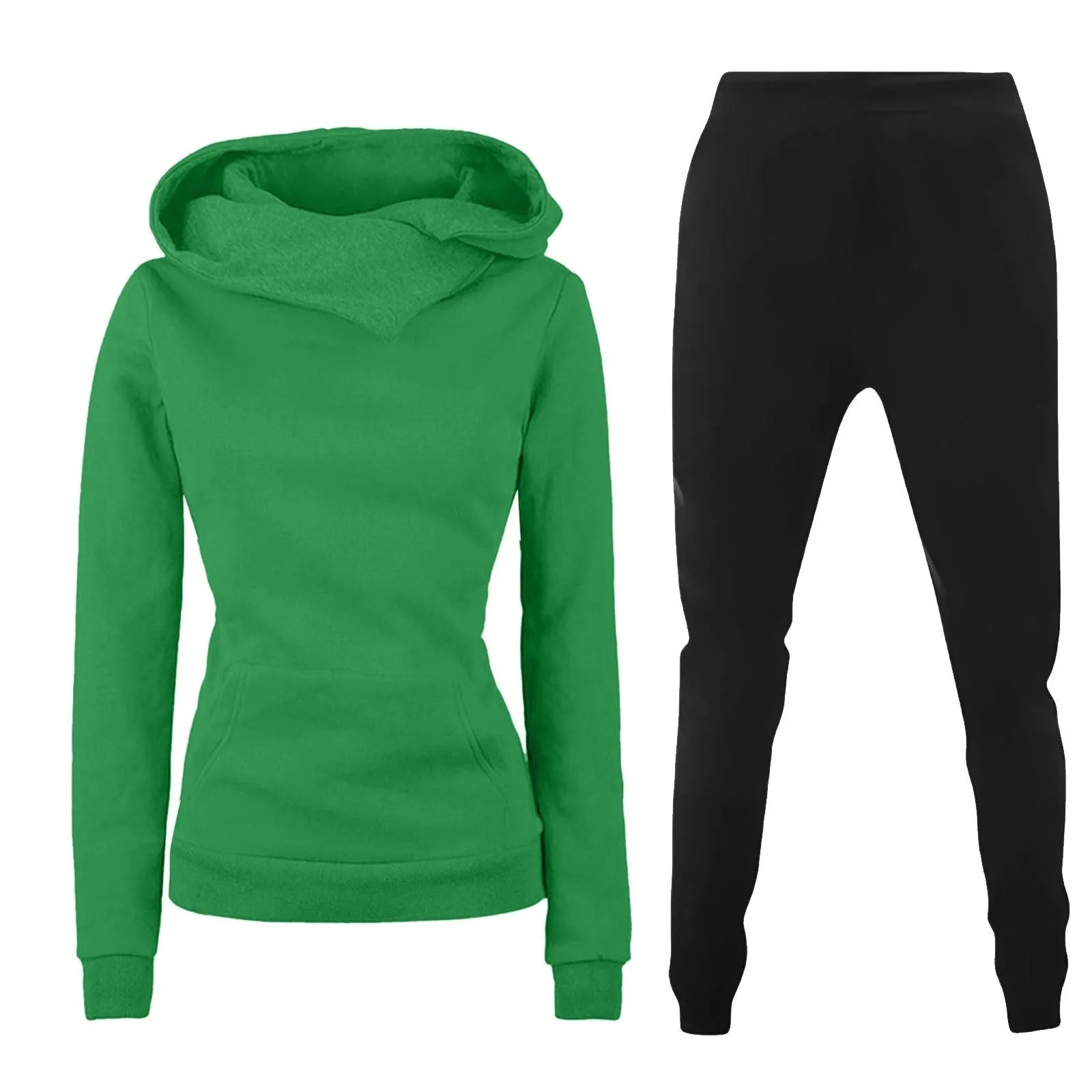 Ladies hooded sweater two-piece set in solid colour with long sleeves and jogger pants
