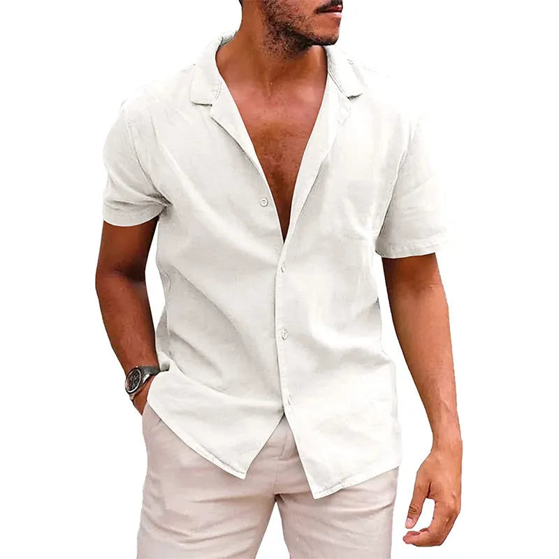 Men's short sleeve button down shirt in linenCotton, solid colour, loose fit, available in multiple colours