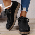 Solid colour black front lace-up round toe women's leisure flat shoes