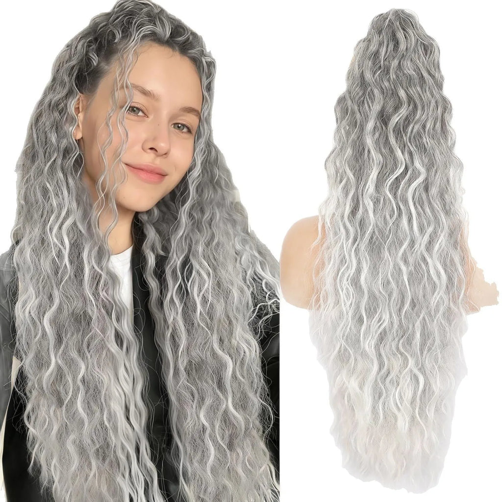 Long 30-inch curly ponytail wig in high temperature fibre for costume and cosplay.