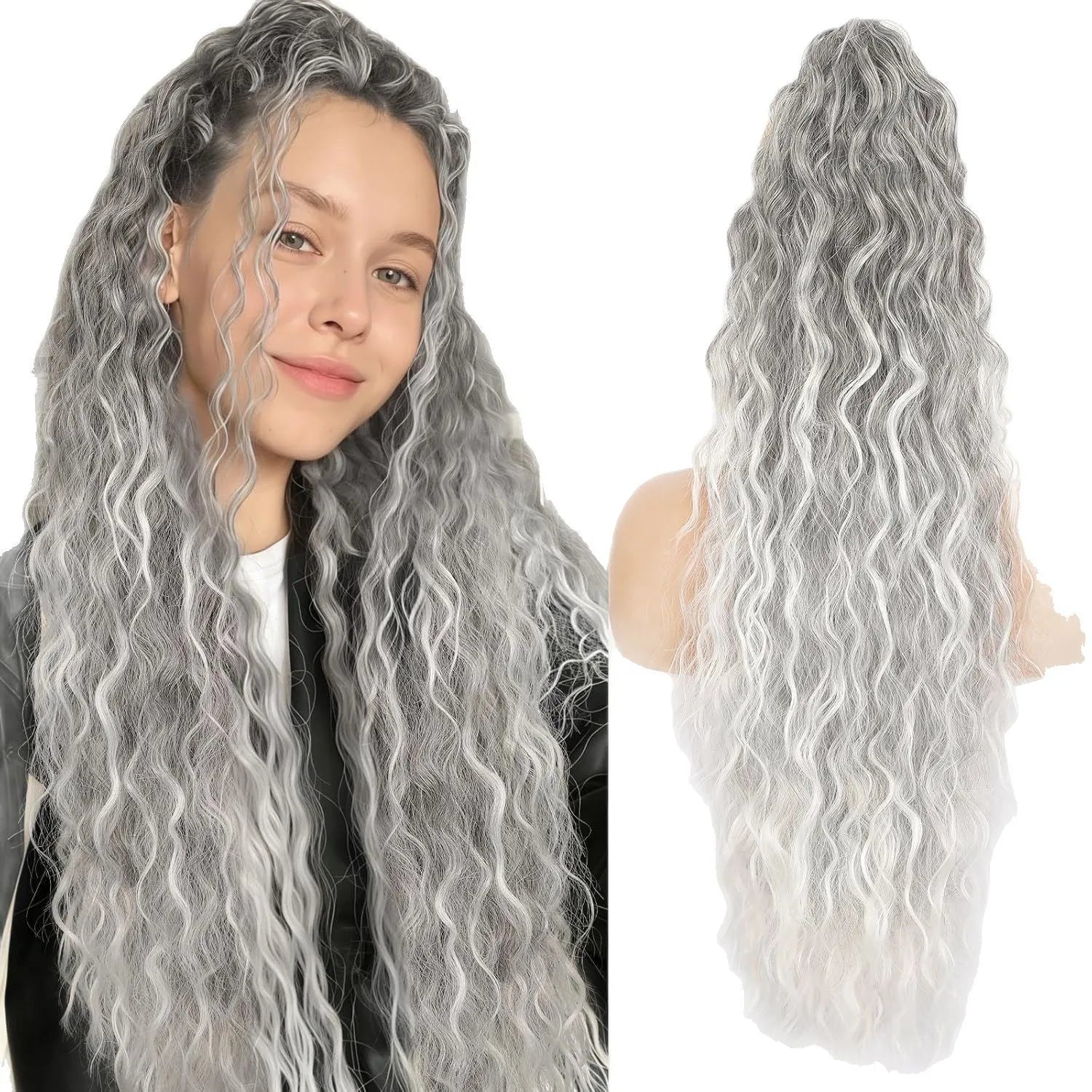 Long 30-inch curly ponytail wig in high temperature fibre for costume and cosplay.