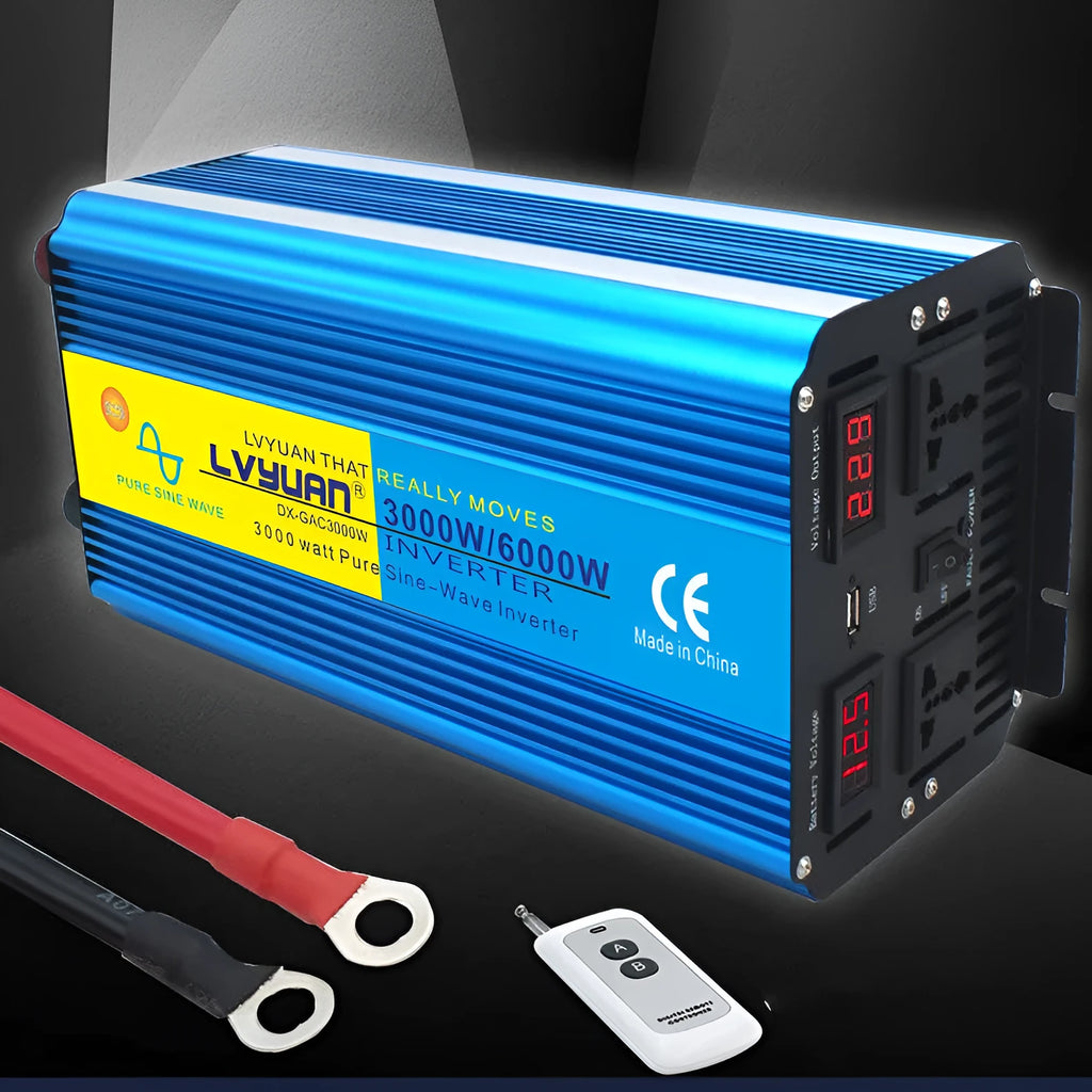 Blue 3000W pure sine wave car power inverter with digital display and British socket