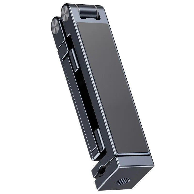 Aluminium alloy foldable clip phone holder in silver or grey, portable universal stand for hands-free viewing