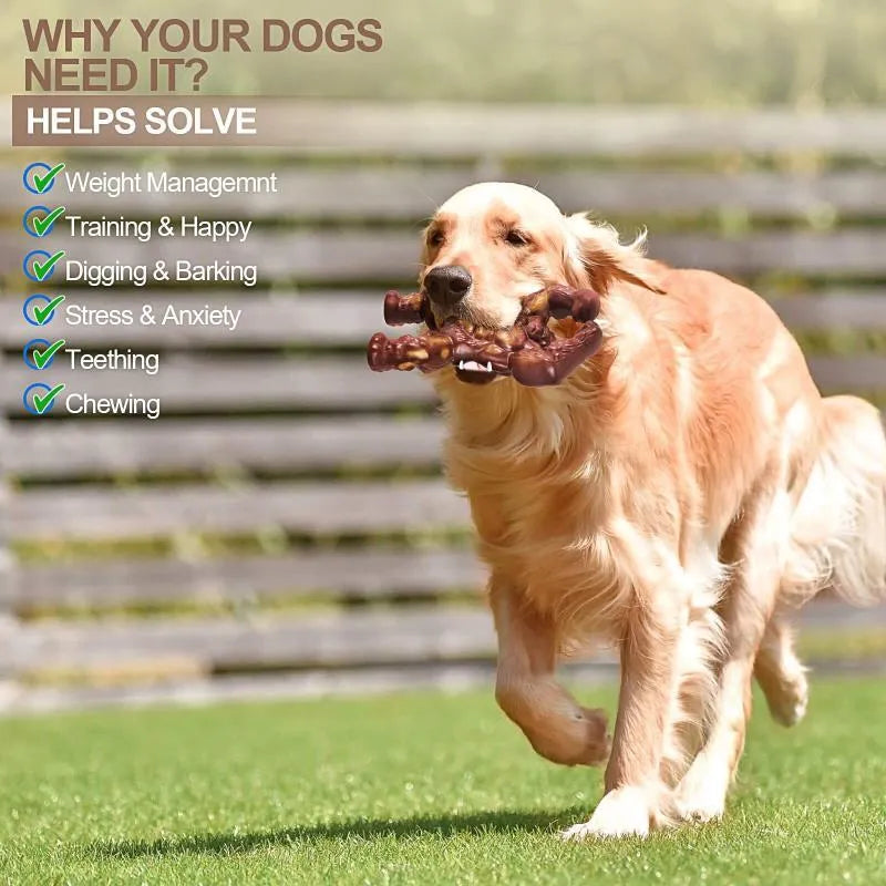 Scarlet red beef flavour nylon dog chew toy with bone-shaped design