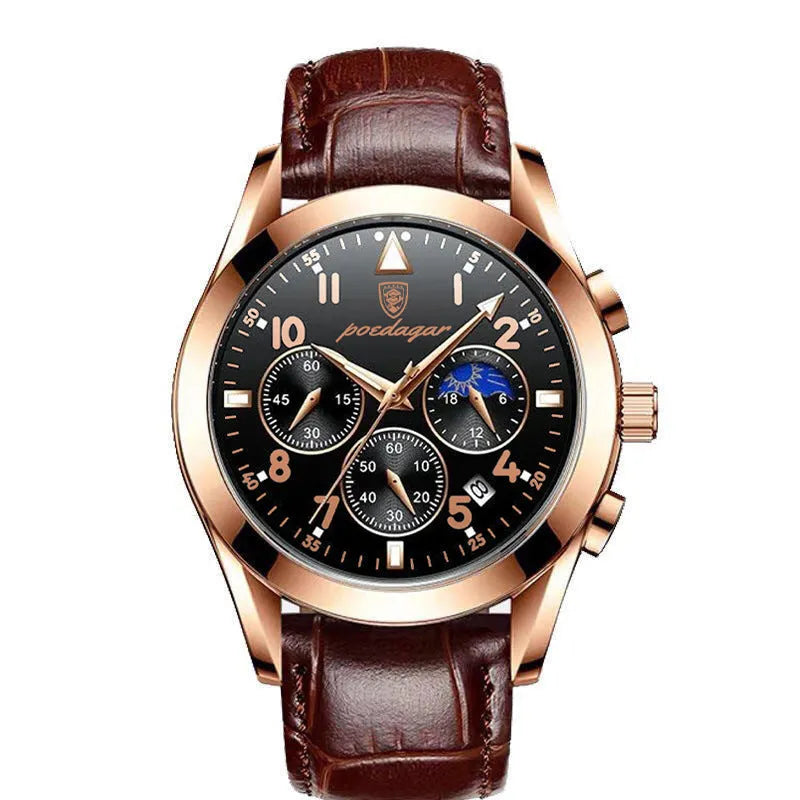 Black tech men's sports watch with slim 10mm case, available in multiple strap and dial colours including rose gold black dial