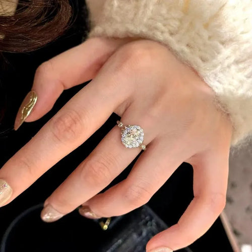 Silver geometric diamond ring with adjustable opening for women's index finger