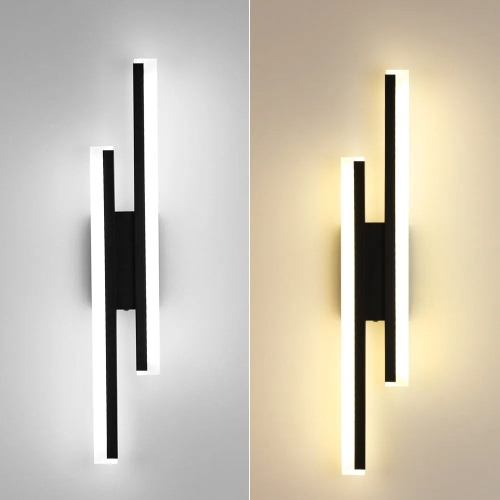 Gold double line wall lamp with modern design for staircase background lighting