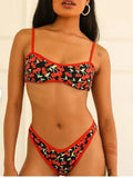Women's cherry print tube top bikini swimsuit in polyester fabric