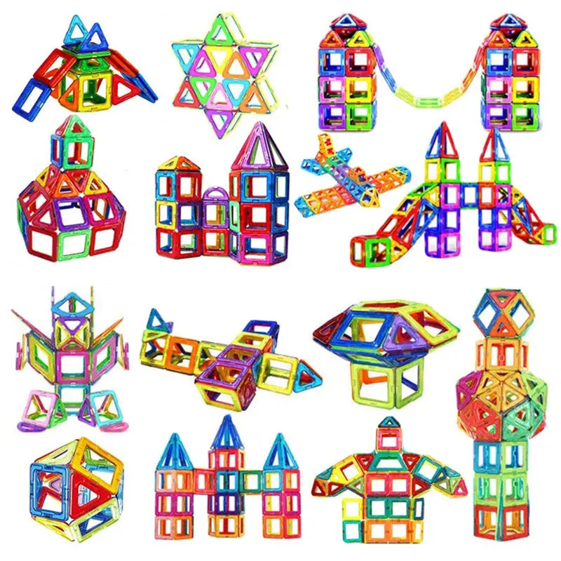 Magnetic building blocks set with ABS plastic pieces for children's construction play
