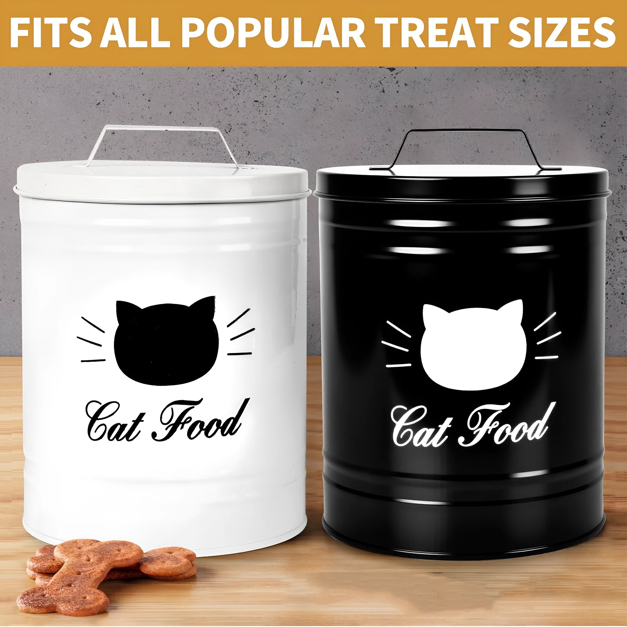 Black and white round iron storage cans with moisture-proof design for kitchen