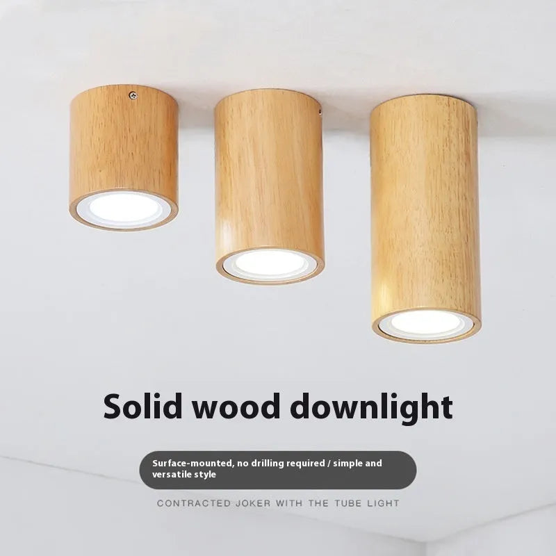 Modern round and square solid wood surface mount downlight for corridor or balcony.