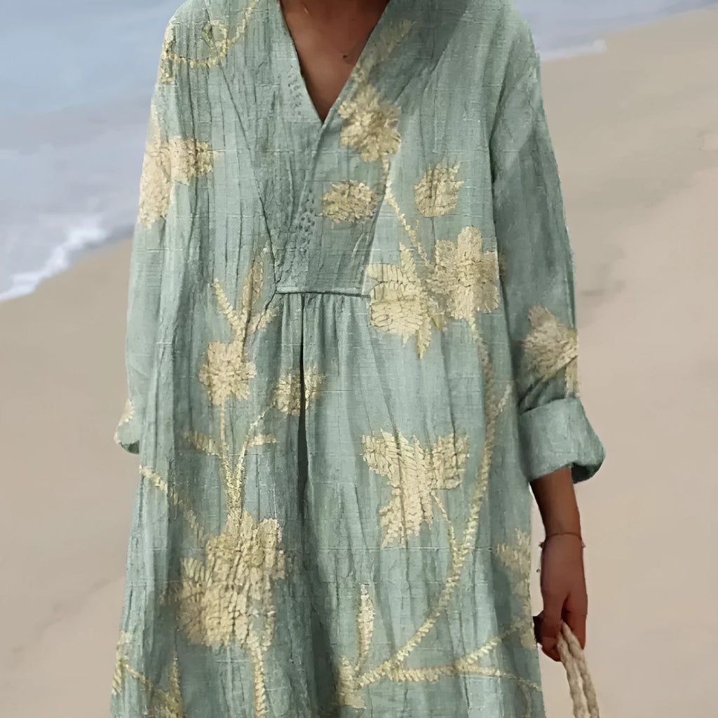 Casual long sleeve floral shirt dress with 3D print, wide waist, and princess silhouette.