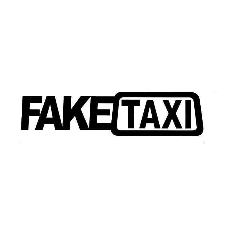 FAKE TAXI car warning sticker in waterproof PET material measuring 20cm by 8cm
