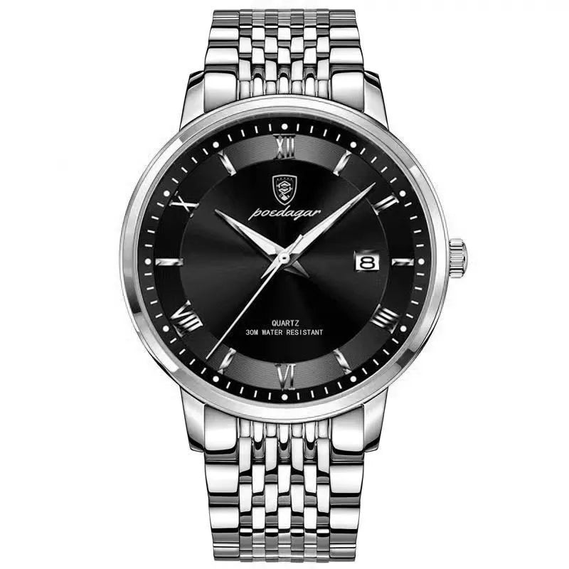 Men's waterproof luminous calendar quartz watch with precision steel case and mineral reinforced mirror