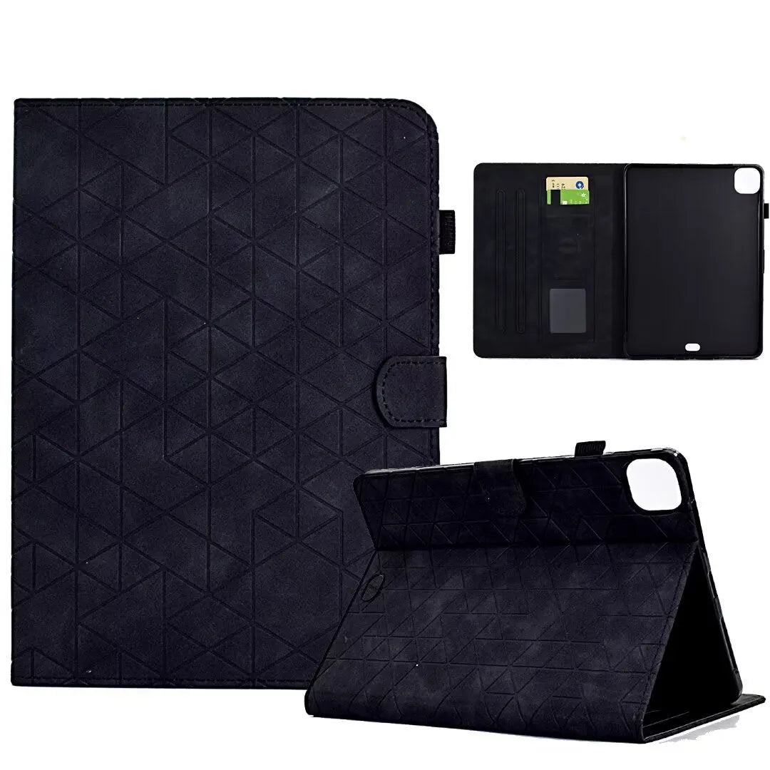 Leather iPad case with card holder for iPad Pro 11 and iPad Air 11 in diamond embossed pattern
