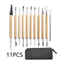 11 piece pottery clay tools set with wooden handles and stainless steel blades