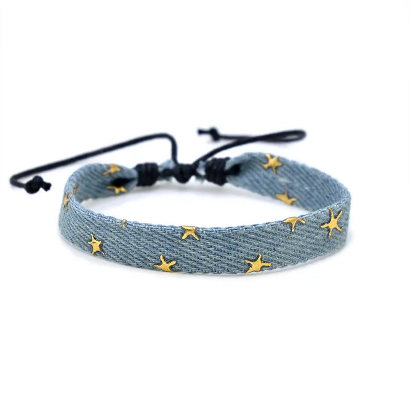 National style denim fabric bracelet carrying strap with mixed material construction
