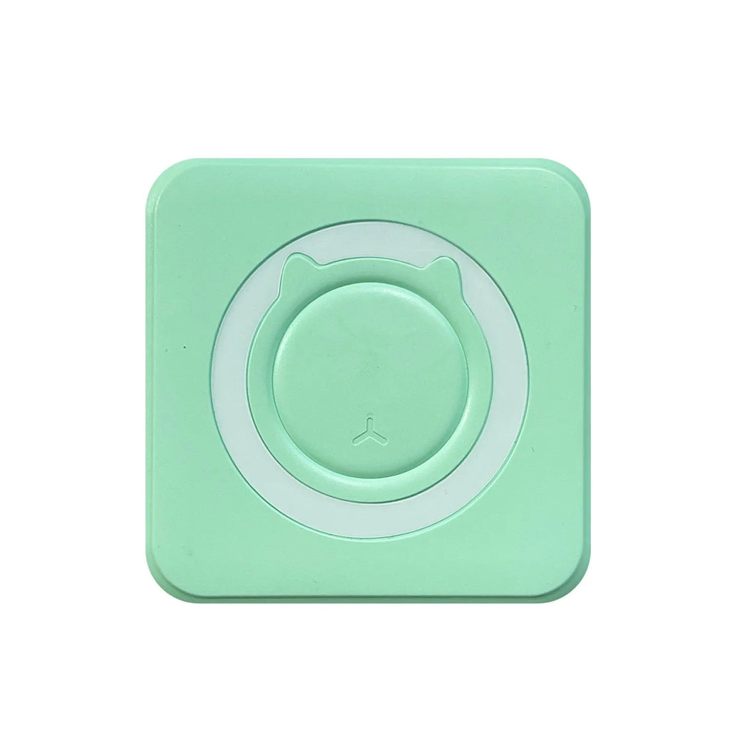 Pocket mini thermal printer in Macaron Blue with USB cable on white background