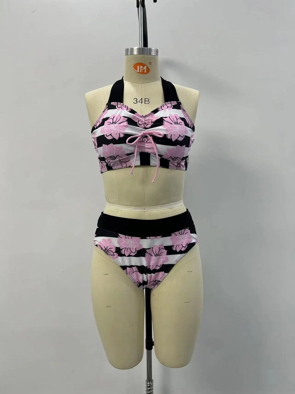 Women's black printed belly-covered slimming split bikini swimsuit for swimming and water sports