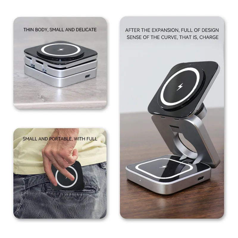 Foldable three-in-one desktop wireless charging bracket with magnetic ring
