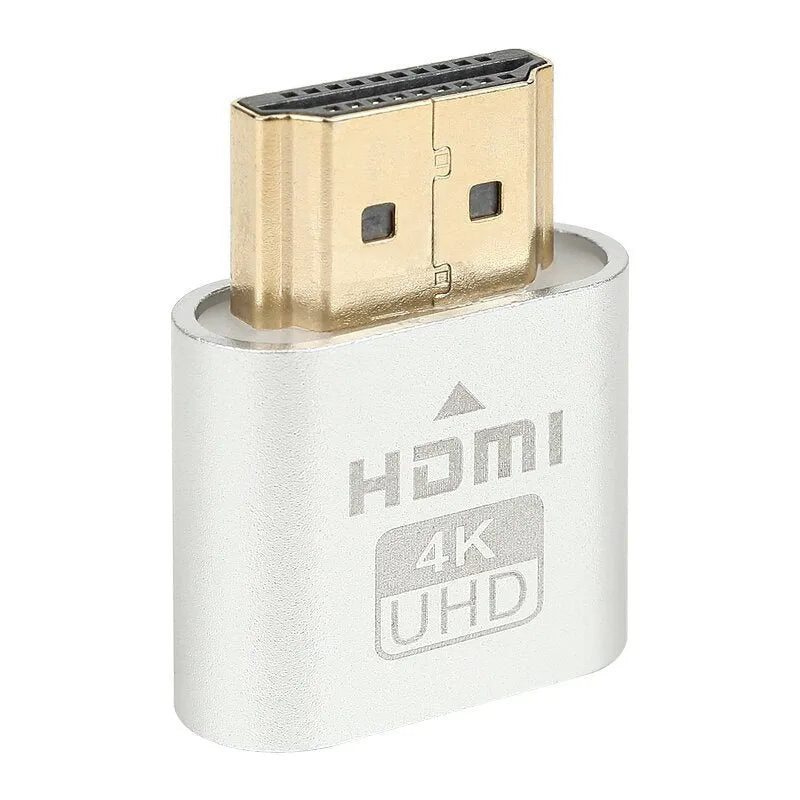 Graphics card virtual display dongle with HDMI or DP connector in black, gold, or silver finish.