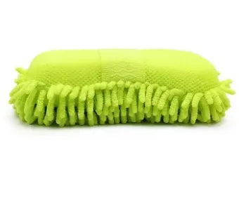 Silver green chenille microfiber car wash sponge measuring 14x25cm with spiral wool texture