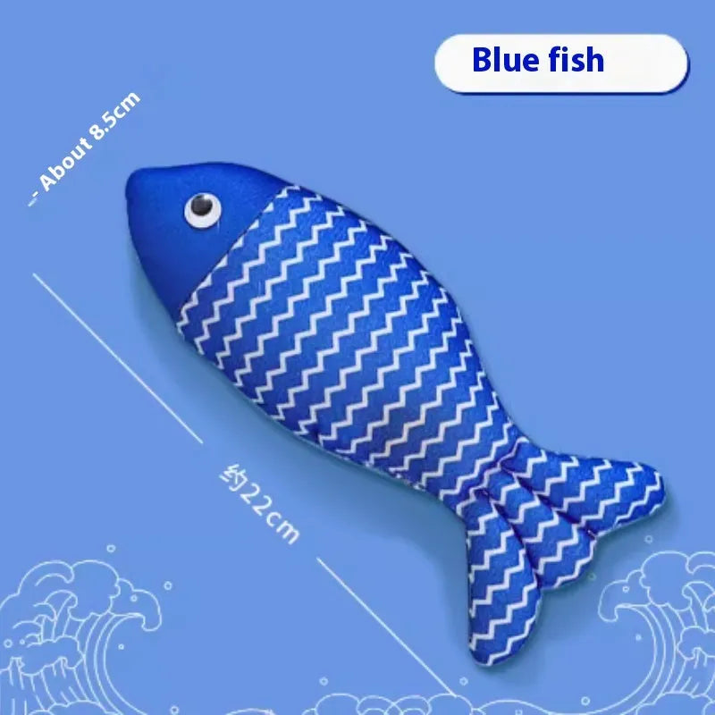 Catnip fish cat toy in yellow, red, or blue colour options for feline boredom relief