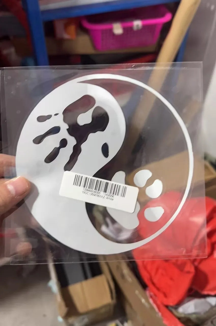 14x14cm yin yang vehicle sticker with cat and dog paw prints in black and white on car body