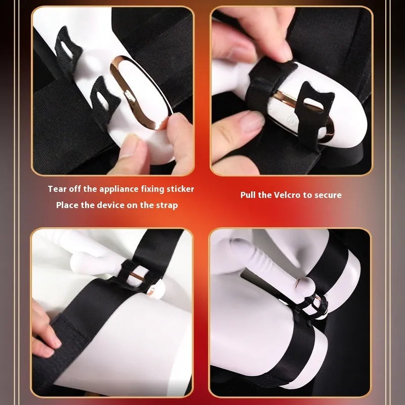 Black knitted belt strap for use as a sensual accessory.
