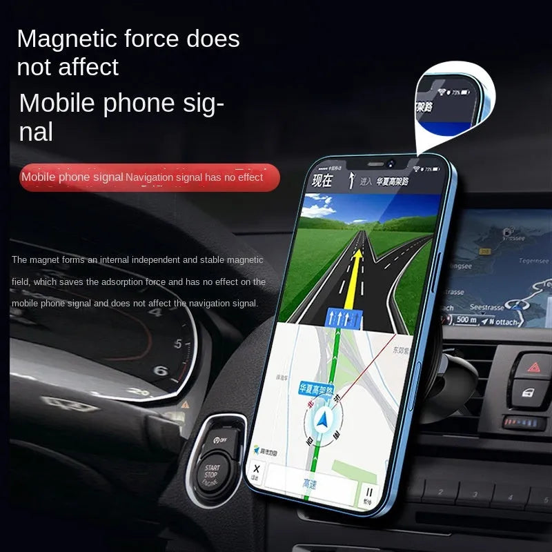 Black aluminium alloy magnetic phone holder attached to car air vent