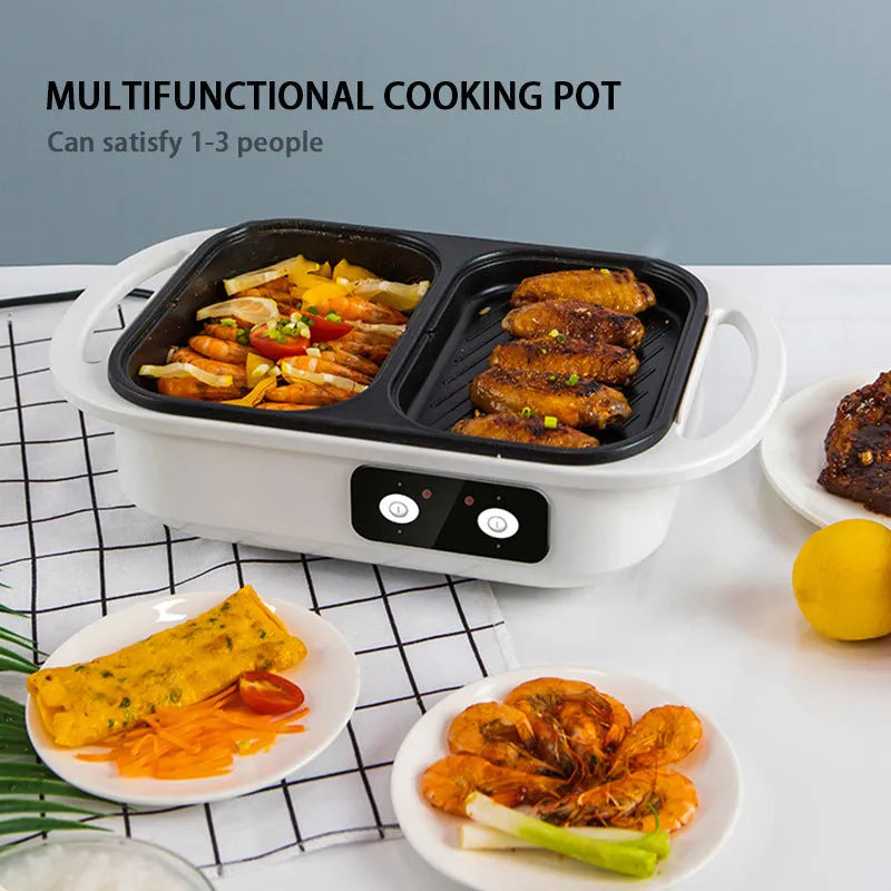 White and green dual-function electric cauldron frying oven with mechanical controls and 1300W power rating