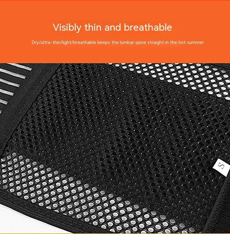 Black sports waist support belt with steel plate reinforcement for lumbar protection