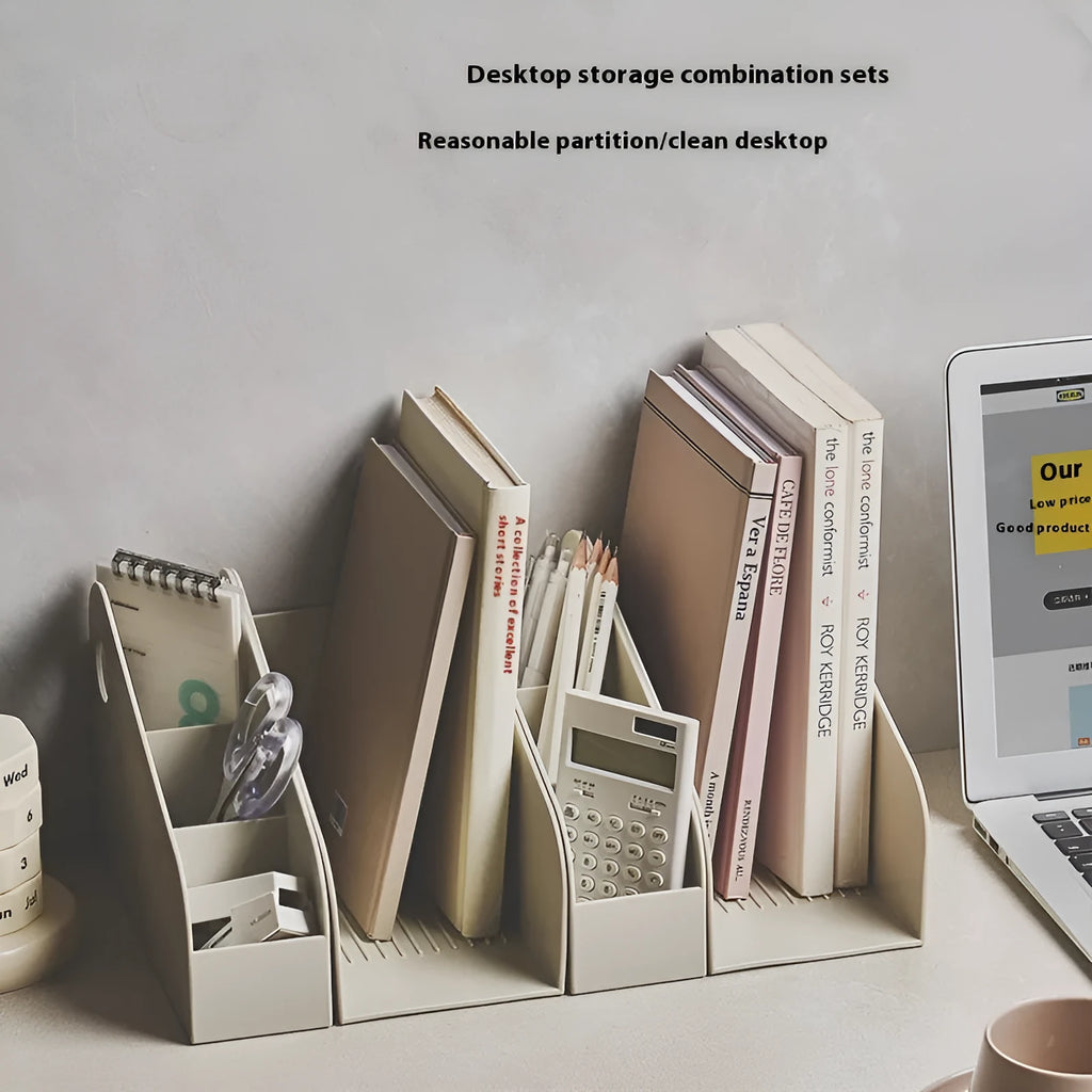 Plastic desktop storage box with two grids, in Milk Coffee colour.