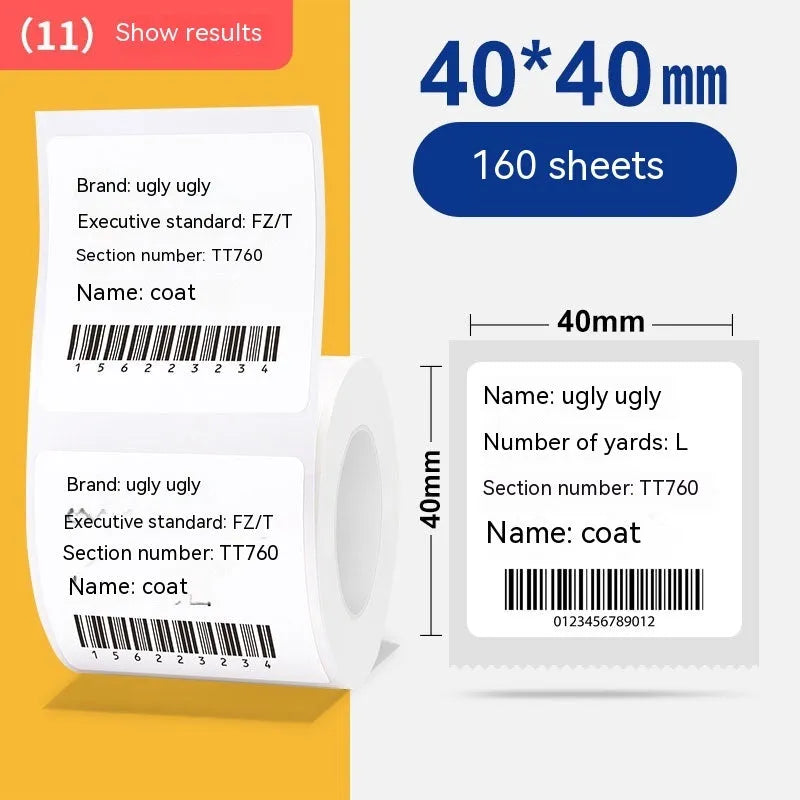 Roll of white 40x40mm thermal adhesive label paper with 160 sheets for retail pricing