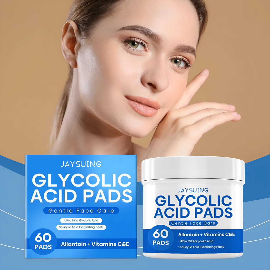 60 pre-moistened glycolic acid cotton cloth pads for facial exfoliation and skincare
