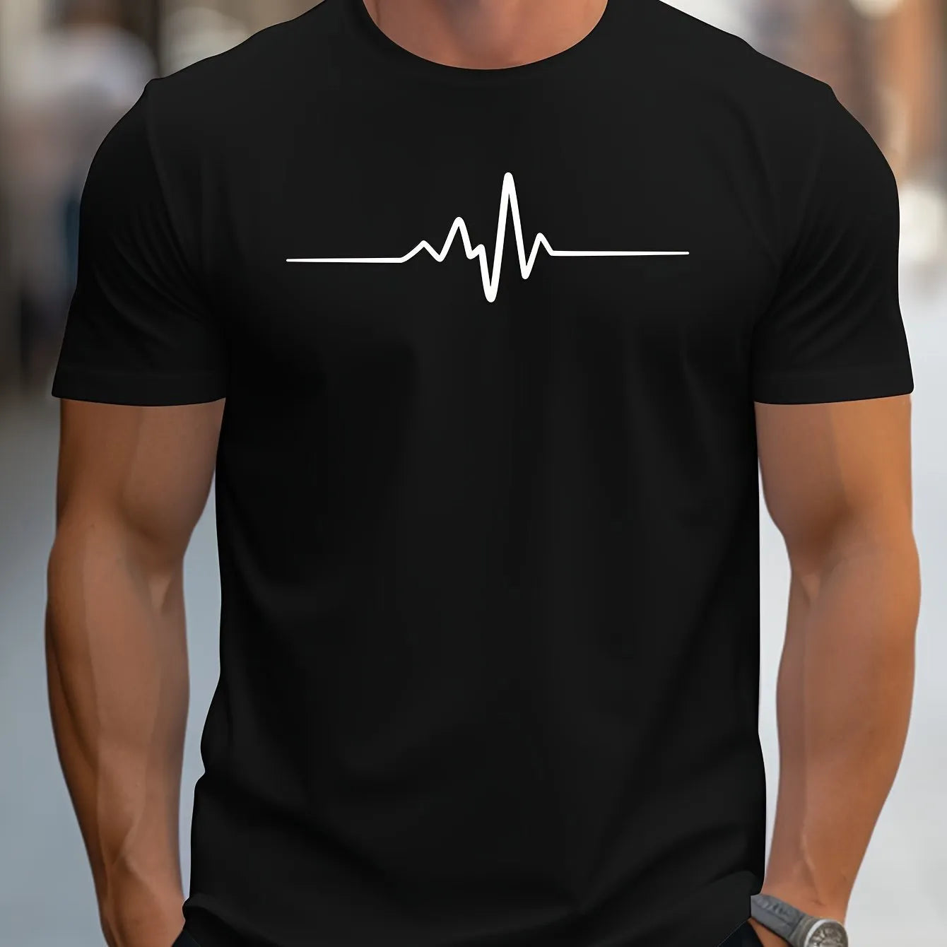 Men's 3D pattern t-shirt with loose fit and short sleeves in polyester blend fabric